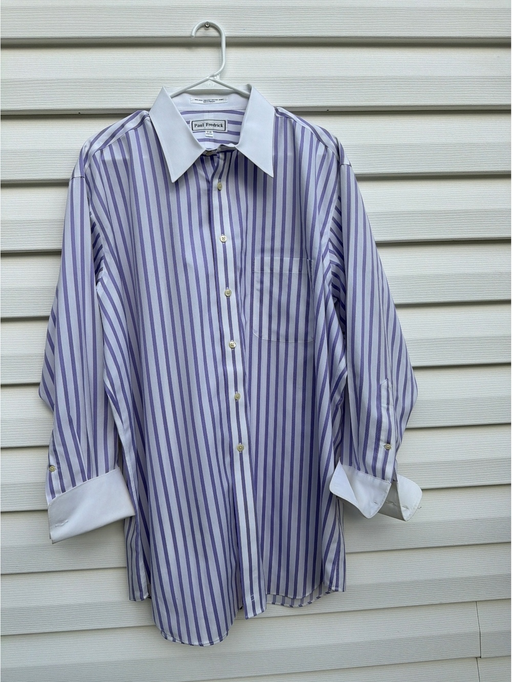 Paul Fredrick Non-Iron Dobby Stripe Dress Shirt 17-32 French Cuff Contrast